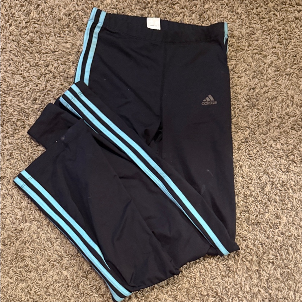 Adidas Kids Black Joggers with Light Blue Stripes